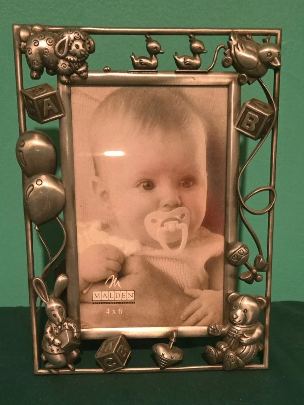 Malden 4 x 6 Free Standing Pewter Baby Picture Frame
